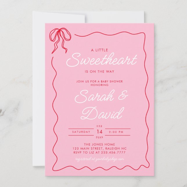 Rosa Red Baby Shower, lilla Valentinesen  Red Baby Inbjudningar (Framsida)