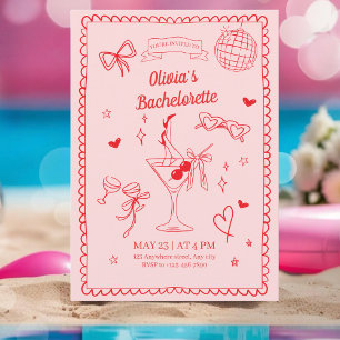 Rosa Red Bachelorette Cocktail Party Bachelorette Inbjudningar