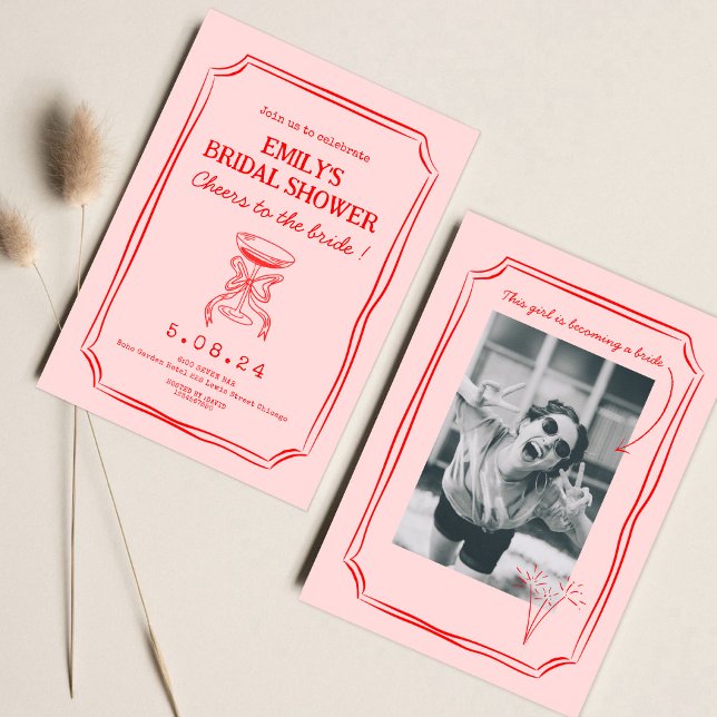 Rosa Red Bachelorette Möhippa Inbjudningar (Skapare uppladdad)