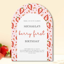 Rosa Red Berry First Birthday Arch Inbjudningar
