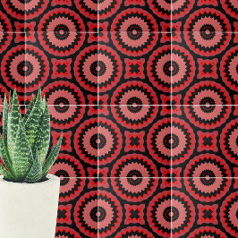 Rosa Red Black Boho Ethnic Geometric Mönster Kakelplatta