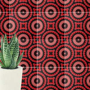 Rosa Red Black Boho Ethnic Geometric Mönster Kakelplatta