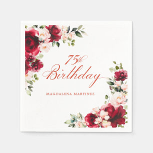 Rosa Red Blommigt 75:e Birthday Anpassningsbar Coc Pappersservett