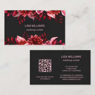 Rosa Red Blommigt Black L QR-kod Visitkort