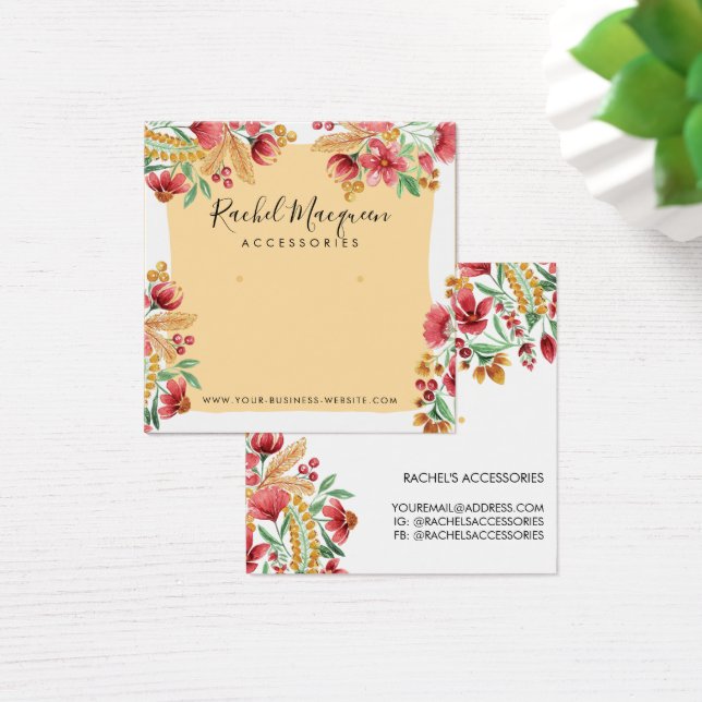 Rosa Red Blommigt Earring Visning  sommar Gult Fyrkantigt Visitkort (Skivbord)