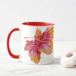 Rosa & Red Blommigt Hawaii Hibiscus Mugg