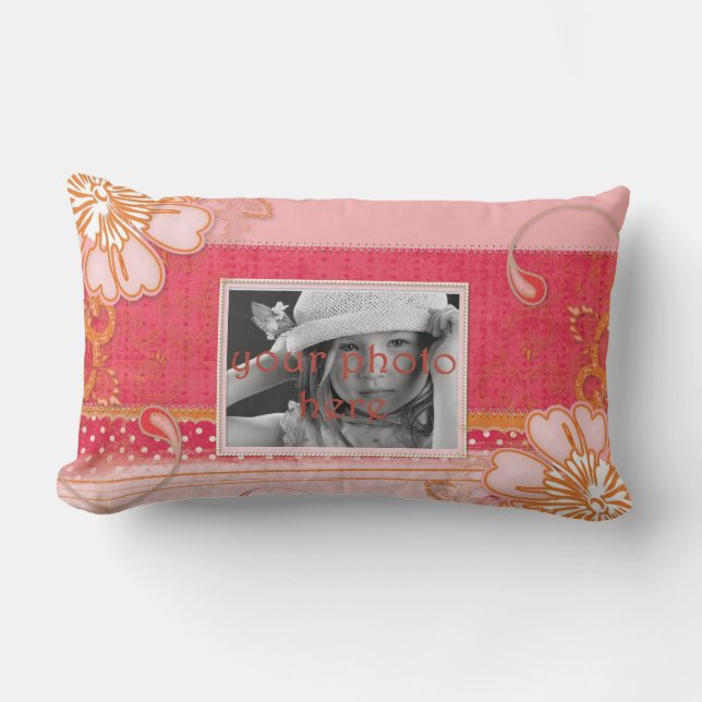 Rosa Red Blommigt Lumbar Dekorativ kudde (Framsida)