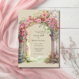 Rosa & Red Blommigt Ornate Arch Bröllop Inbjudningar