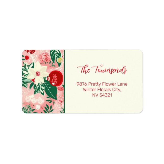 Rosa Red Blommigt Return-adressetikett Adressetikett (Framsidan)
