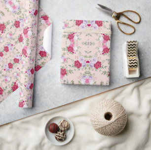 Rosa Red blomsterträdgård vintage mönster unikt Presentpapper