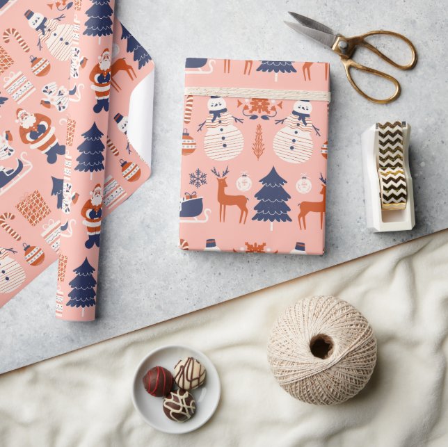 Rosa Red Blue Illustrative Stil under jul Presentpapper (Hantverk)