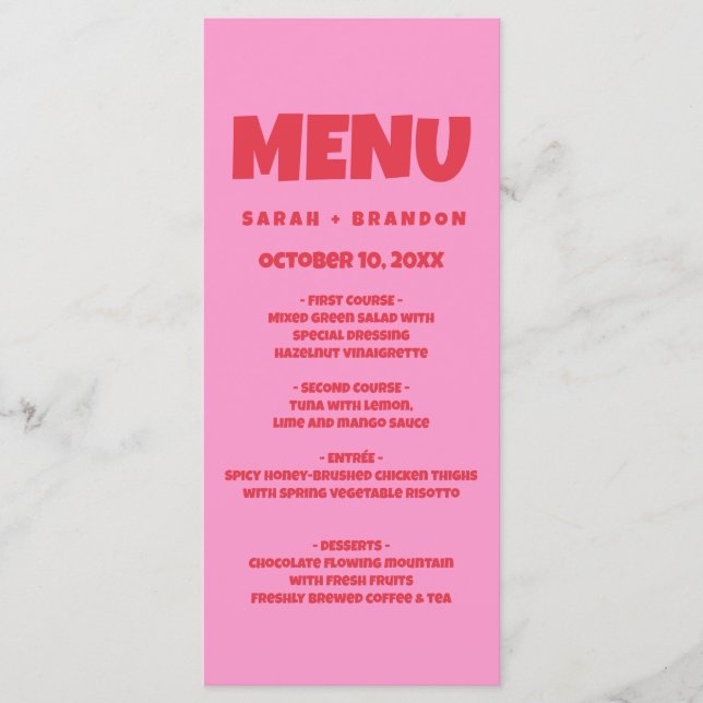 Rosa Red Bold Retro Bröllop Menu Meny (Framsida)