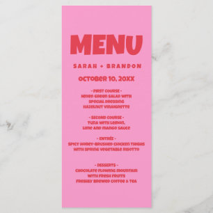 Rosa Red Bold Retro Bröllop Menu Meny