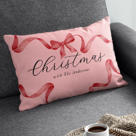 Rosa Red Bow-familjens jul Lumbarkudde