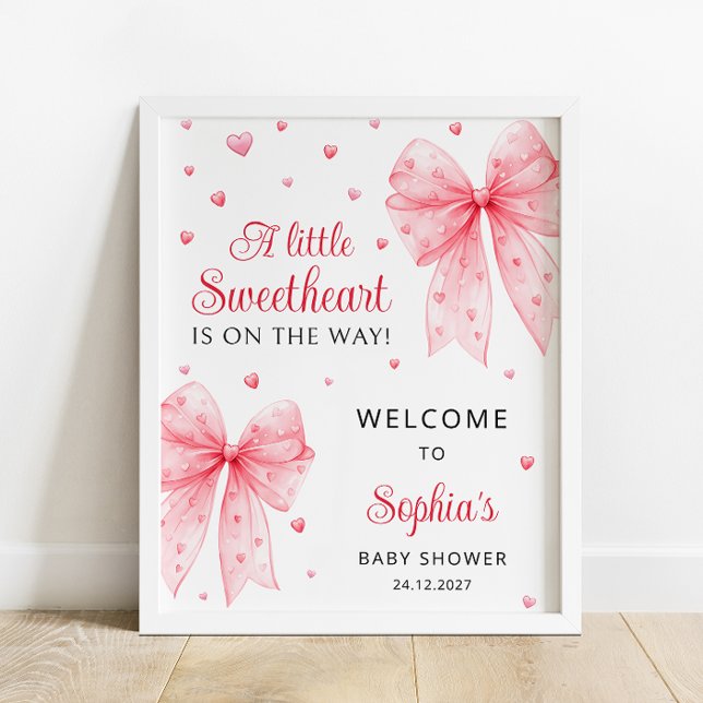 Rosa Red Bow Hearts Valentine Baby Welcome Poster (Skapare uppladdad)