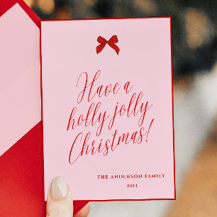 Rosa Red Bow Simple Typography Julkort