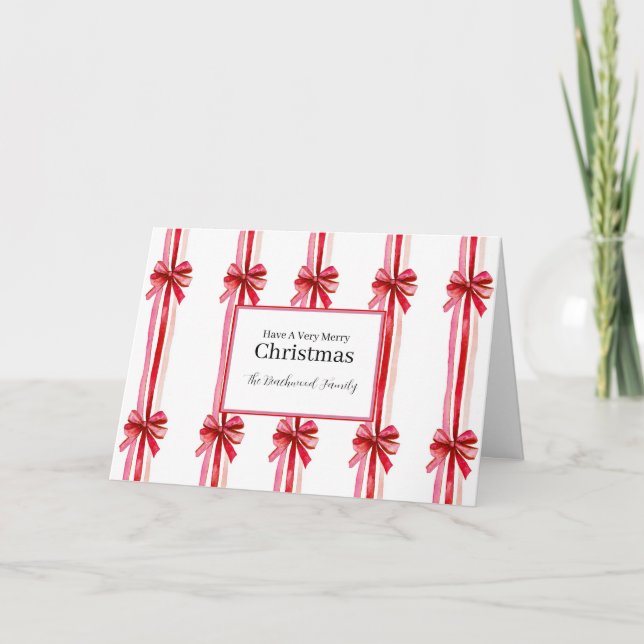 Rosa Red Bows-jul Helgkort (Framsida)