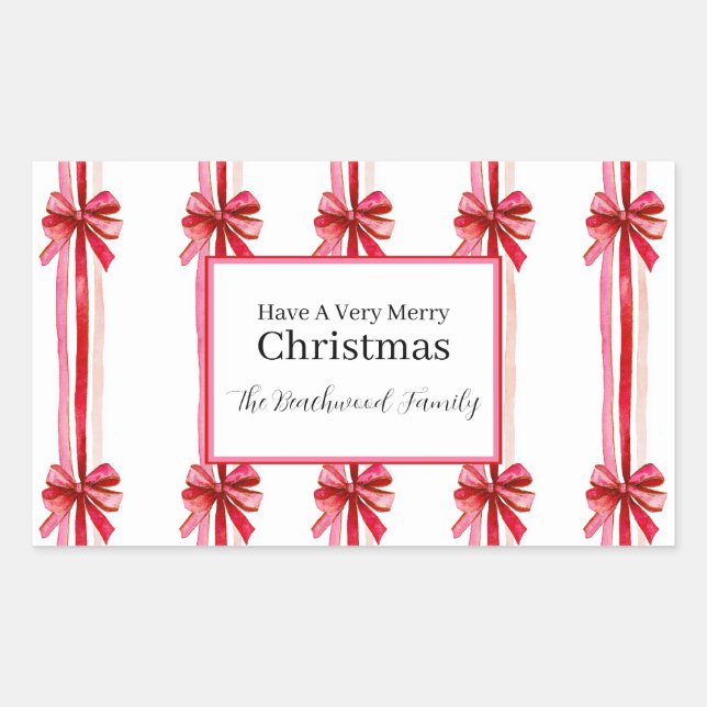 Rosa Red Bows-jul Rektangulärt Klistermärke (Framsida)
