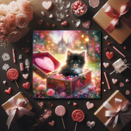 Rosa Red Candy Hearts Tuxedo Kitten Valentine Julkort