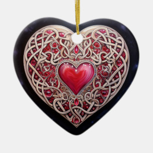 Rosa Red Celtic Knot Heart Julgransprydnad Keramik