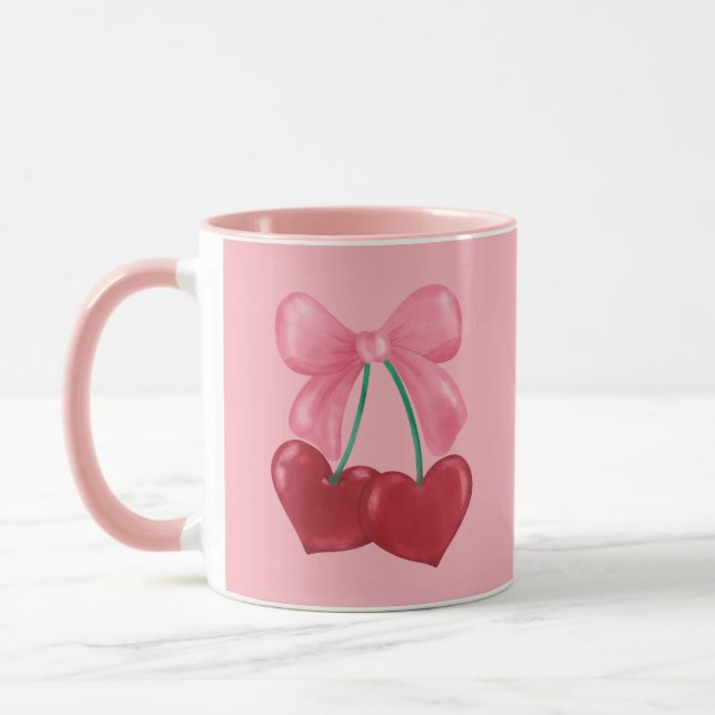 Rosa Red Cerries Coquette Bow Cute Girl Mugg (Vänster)