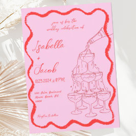 Rosa Red Champagne Torn Vågigt Hand plockade Bröll Inbjudningar