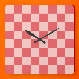 Rosa Red Checkered Gingham Mönster Fyrkantig Klocka
