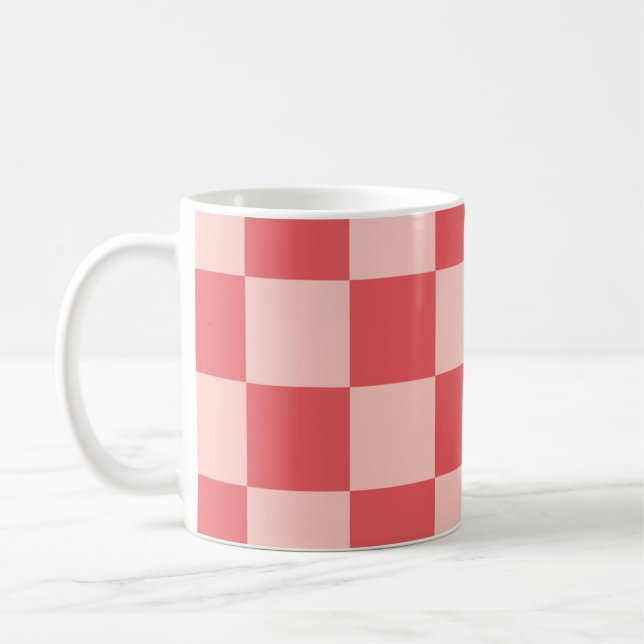 Rosa Red Checkered Gingham Mönster Kaffemugg (Vänster)