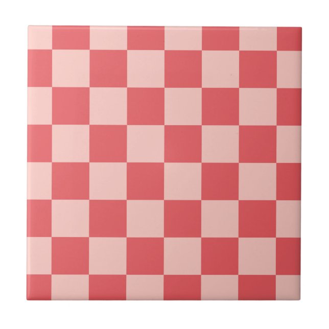 Rosa Red Checkered Gingham Mönster Kakelplatta (Framsidan)