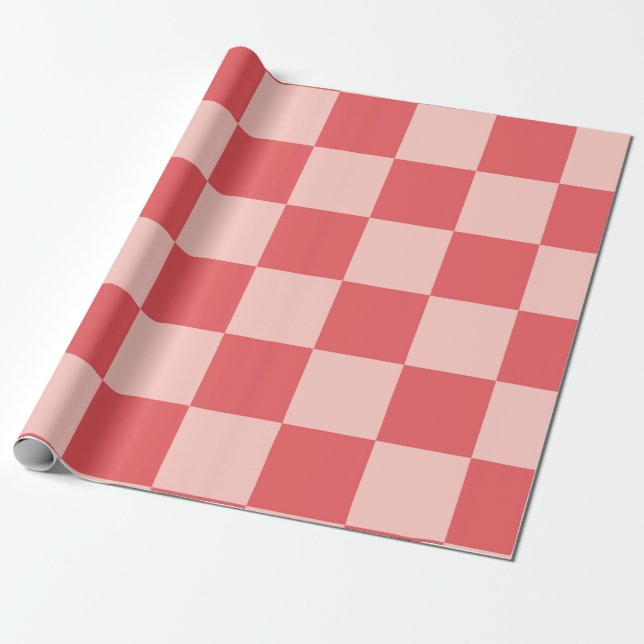 Rosa Red Checkered Gingham Mönster Presentpapper (Utrullad)