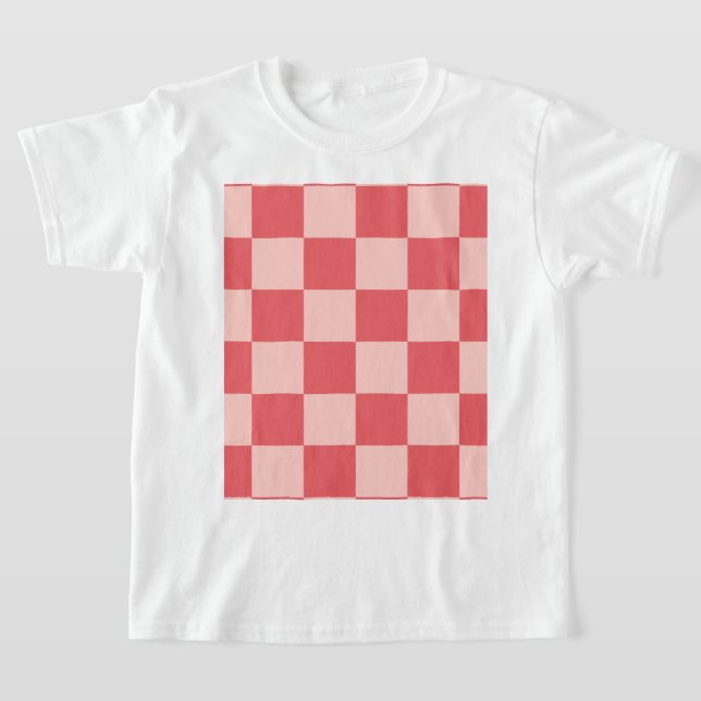 Rosa Red Checkered Gingham Mönster T Shirt (Laydown)