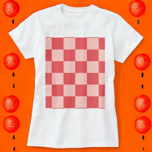 Rosa Red Checkered Gingham Mönster T Shirt