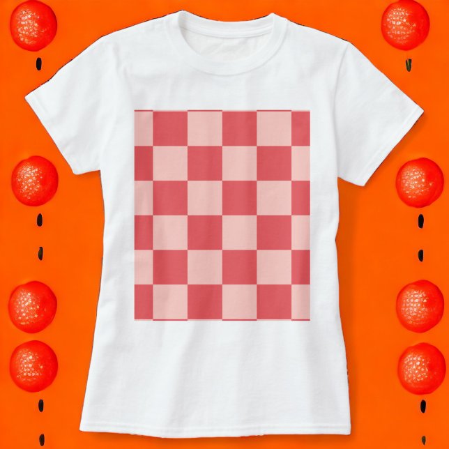 Rosa Red Checkered Gingham Mönster T Shirt (Zazzle Pink Red Checkered Gingham Pattern Tshirt)
