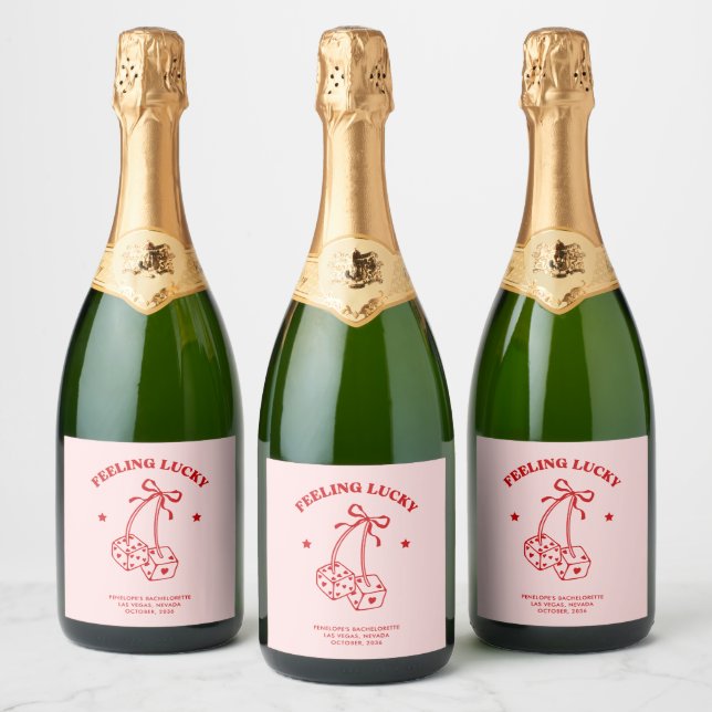 Rosa & Red Cherry Bachelorette Champagne Label (Flaskor)