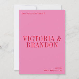 Rosa Red Chic Typography Modern Bröllop Inbjudningar