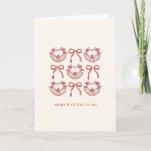 Rosa Red Coquette Bow Cake Anpassningsbar Cute Bir Kort