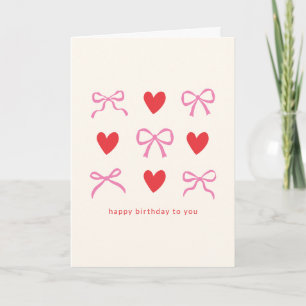 Rosa Red Coquette Bow Heart Anpassningsbar Birday  Kort