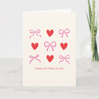 Rosa Red Coquette Bow Heart Anpassningsbar Birday Kort