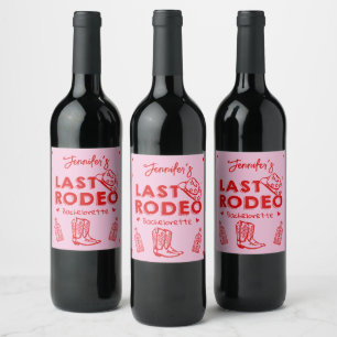 Rosa Red Cowgirl Last Rodeo Bachelorette Party Vinflaska Etikett