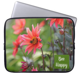 Rosa & Red Dahlia Bee Lycklig Flowers Motivational Laptop Fodral