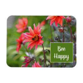 Rosa & Red Dahlia Bee Lycklig Flowers Motivational Magnet