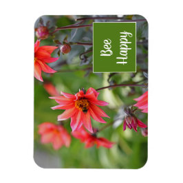 Rosa & Red Dahlia Bee Lycklig Flowers Motivational Magnet