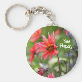 Rosa & Red Dahlia Bee Lycklig Flowers Motivational Nyckelring