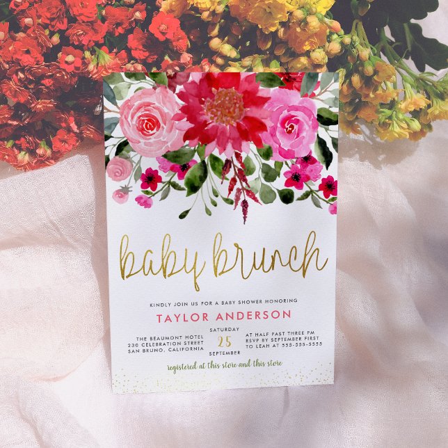 Rosa & Red Garden Greenery Baby Brunch Inbjudningar (Skapare uppladdad)