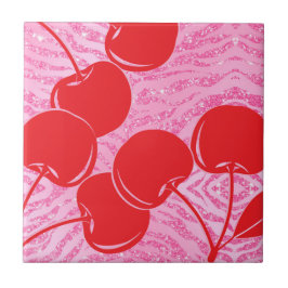 Rosa Red Glitter Zebra Cherries Kakelplatta