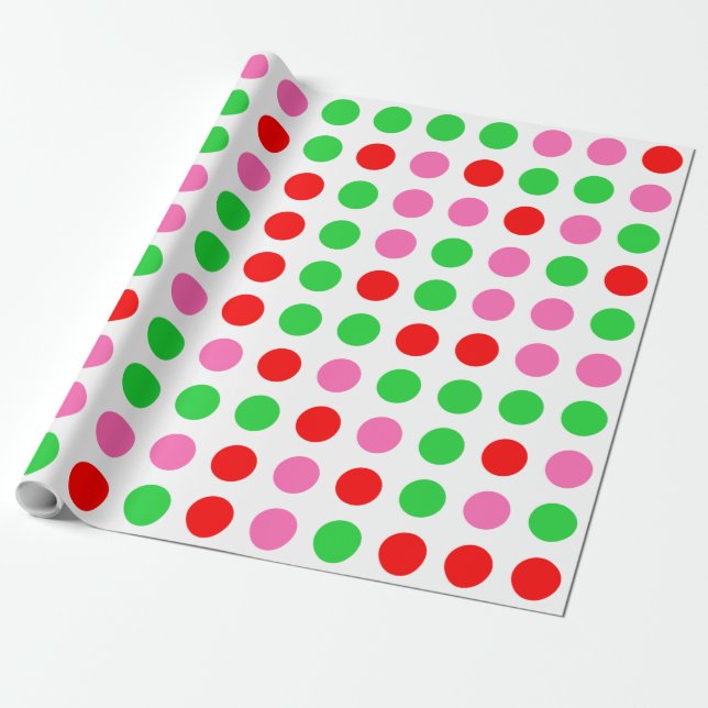 Rosa Red Grönt Polka Dot Jul Presentpapper (Utrullad)