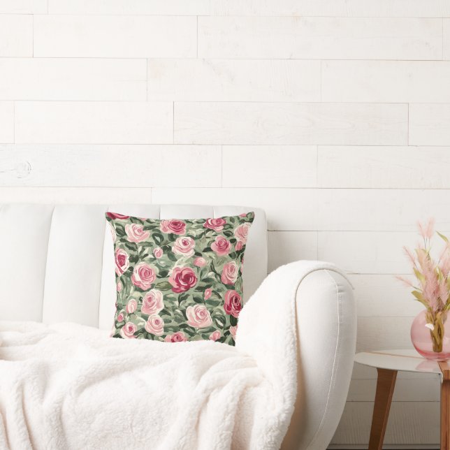 Rosa Red Grönt Ro Blommigt Kudde (Soffa)