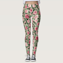 Rosa Red Grönt Ro Blommigt Leggings
