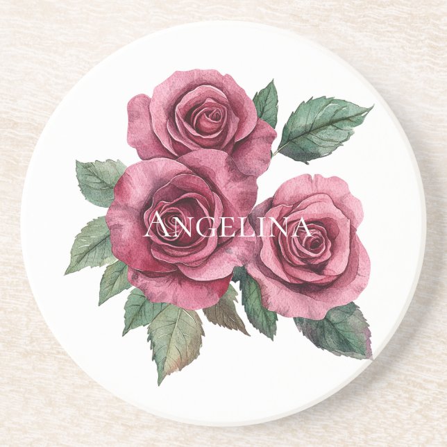 Rosa Red Grönt Ro Blommigt Underlägg (Framsidan)