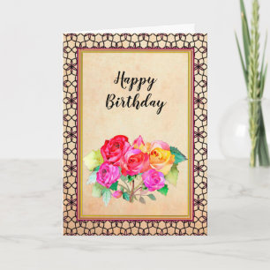 Rosa Red Gul ros Birthday Kort